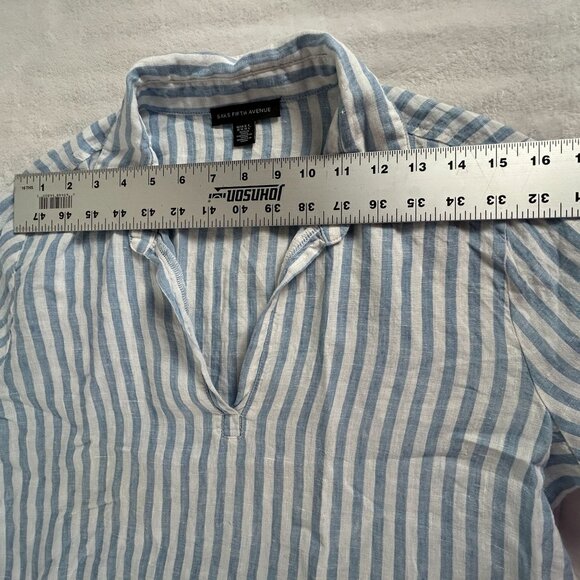 Saks Fifth Avenue Womens Blue Striped Linen Long Sleeve Popover Blouse Medium - Picture 5 of 7